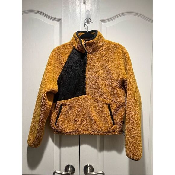 JOY LAB Women’s 1/2Zip Sherpa Pullover Harvest Gold Sweatshirt Outerwear size S - Picture 1 of 3